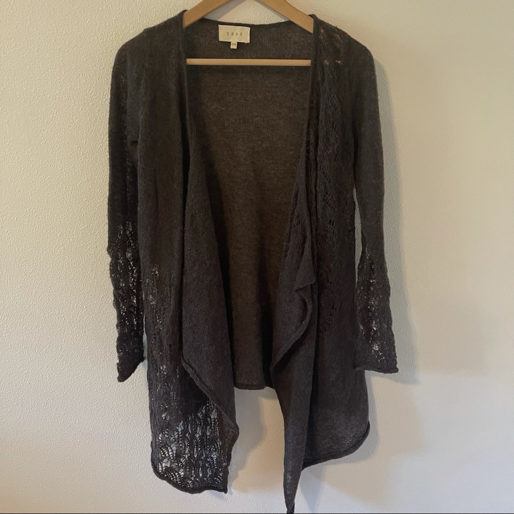 Revolve Shae Alpaca Wool Blend Waterfall Cardigan Brown Pointelle Knit -XS